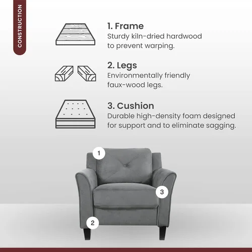 Vista 5 de Lifestyle Solutions Sillón de brazos Grayson KD Collection de microfibra., Textil Madera, Gris oscuro