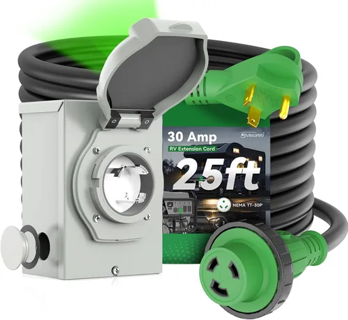 Vista 10 de Caja de entrada de generador pretaladrada de 30 amperios y cable de extensión RV de 30 amperios de 15 pies, kit combinado impermeable, cable
