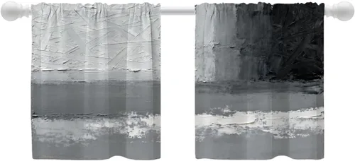 Vista 165 de Shrahala Beige and Orange Abstract Art Brushstrokes Blackout Curtain Tiers, Abstract Oil Paint Kitchen Valance Light Blocking Tier Drapes with Rod