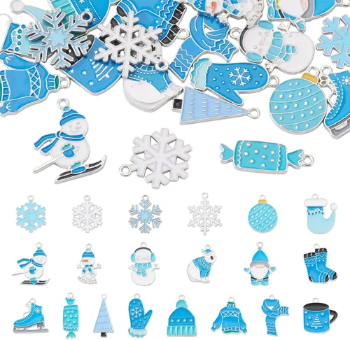 Vista 20 de Cheriswelry Colgantes colgantes de esmalte de aleación de Navidad, dijes de metal, encantadores adornos colgantes para manualidades, pulseras