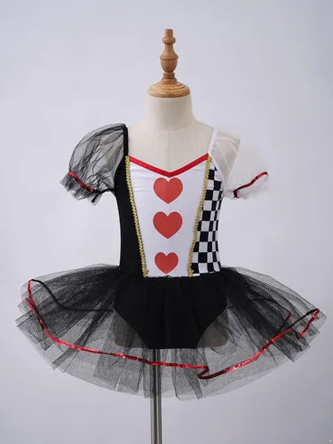 Vista 3 de Disfraz de reina pequeña con corazones para niñas, vestido tutú de malla para fiesta de Halloween