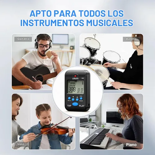 Vista 5 de LEKATO Metrónomo digital, mini metrónomo electrónico LCD recargable, voz humana, clip, 10 sonidos de ritmo, volumen ajustable, metrónomo M65