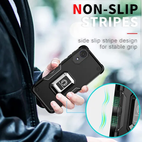 Vista 5 de Funda para Samsung Galaxy A03 Core, con [2 piezas] protector de pantalla de vidrio templado, soporte magnético de anillo de metal, con soporte