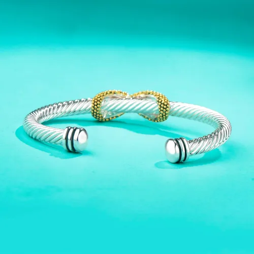 Vista 3 de UNY JEWEL Pulsera de cable trenzado Fusion para mujer, dos tonos, con puntos dorados, caviar, imitación de perlas, brazalete inspirado