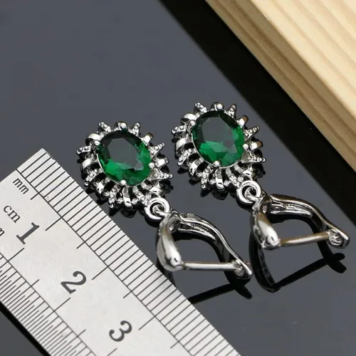 Vista 5 de THANG8668 - Juego de aretes de plata de ley 925 para mujer, joyería fina, esmeralda, joyería nupcial, juego de collar de 7 colores (verde)
