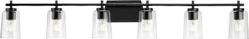 Vista 27 de Progress Lighting Adley Collection - Lámpara de tocador de baño tradicional con 3 luces, de cristal transparente, color negro mate, 7-5/8 x 23 Mate