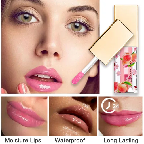Vista 5 de evpct 3 Piezas Melocotón Fresa Sandía Mini Brillo Labial Tintado Transparente que Cambia de Color según el PH Conjunto para Mujeres Niñas Aceite