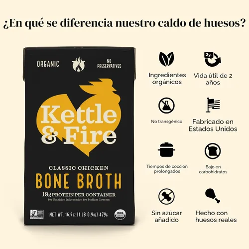 Vista 3 de Kettle and Fire - Sopa de caldo de huesos de pollo, amigable con la dieta Keto y Paleo