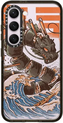 Vista 121 de CASETiFY Funda de impacto para Galaxy S22+ - Adhesivo Aries Moross, color negro transparente