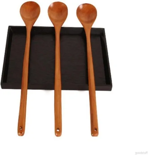 Vista 6 de Cuchara de madera, cuchara grande de mango largo, cuchara de sopa, arroz, postre, utensilios de cocina, cubiertos para niños, cuchara de té