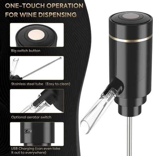 Vista 4 de Aireador eléctrico de vino, bomba dispensadora de vino, vertedor automático de vino, decantador de vino instantáneo, oxigenador de vino de un toque