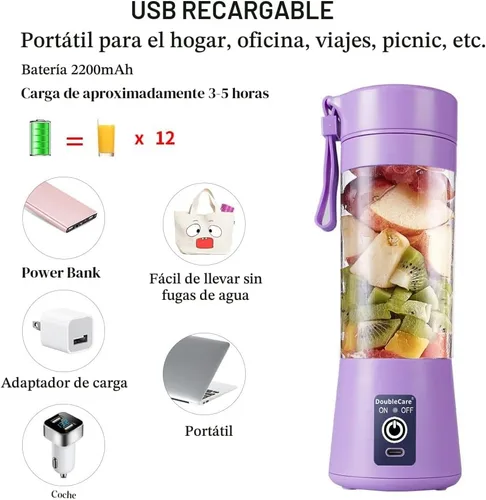 Vista 6 de Taza de licuadora portátil, licuadora de zumo USB eléctrica, licuadora portátil para batidos y batidos, zumo, 380 ml, seis cuchillas excelentes