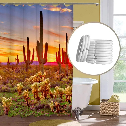 Vista 5 de LUKUY Saguaro - Cortina de ducha para el baño, diseño de paisaje del desierto de Arizona con cactus montaña al atardecer, tela de tela con ganchos
