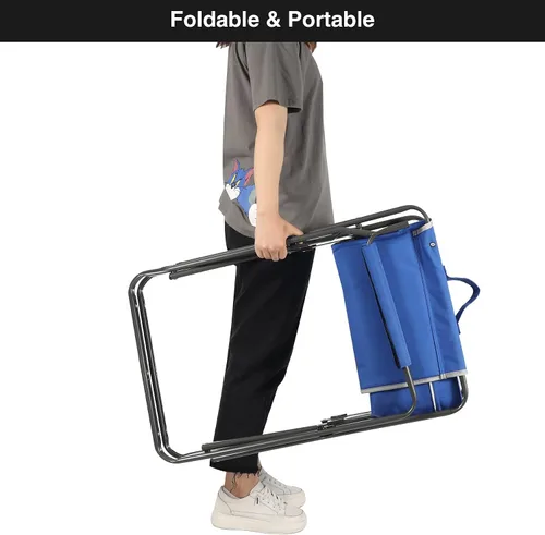 Vista 6 de Sillas plegables de acero para adultos, resistentes, portátiles, ligeras, para campamento, exteriores, interiores, para patio, césped, viajes, Azul