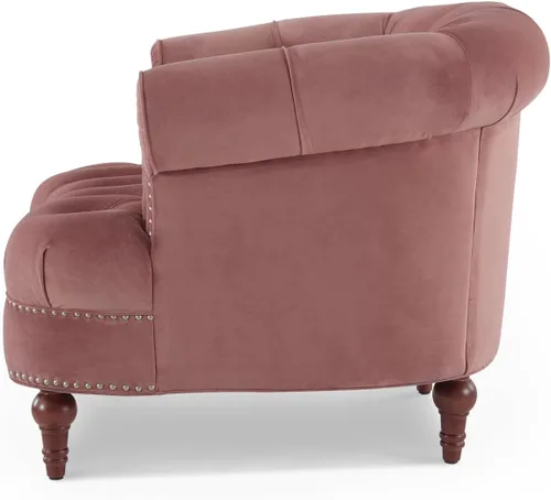 Vista 3 de Jennifer Taylor Home La Rosa - Silla de acento tapizada victoriana con capitoné, terciopelo rosa ceniza