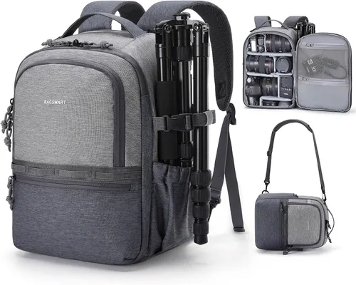 Vista 9 de BAGSMART Mochila para cámara, DSLR SLR SLR - Bolsas para cámara pequeña para fotógrafos compatibles con Sony Canon Nikon, correa para el hombro