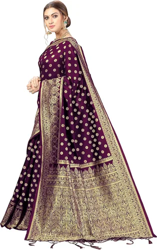 Vista 4 de Nivah Fashion Kanjivaram Banarasi Art - Sari de seda para mujer con blusa sin costuras