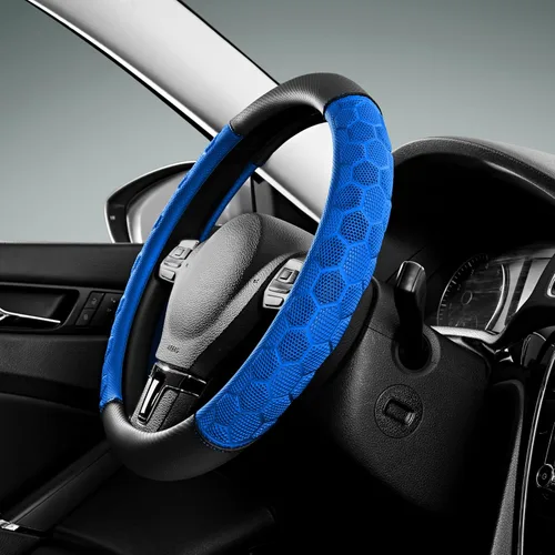 Vista 16 de Cubierta de Volante de Masaje PIC AUTO, Cubierta de Volante de Coche de Cuero Beige y Material de Patrón de Fútbol Rosa Combinado, Cubierta