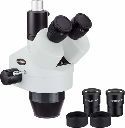 Vista 2 de AmScope Cabeza estéreo del microscopio del poder del zoom trinocular de SM790T 7X-90X