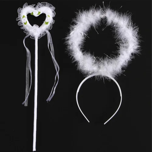 Vista 8 de Musdoney Alas de ángel, halo y palo mágico para niños, disfraz de ángel para adultos, alas de plumas utilizadas para Halloween, disfraz