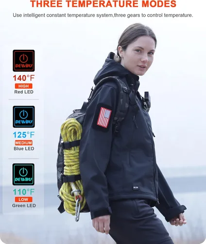 Vista 4 de DEWBU Heated Jacket for Women with 12V Battery Pack Winter Outdoor Soft Shell Electric Heating Coat