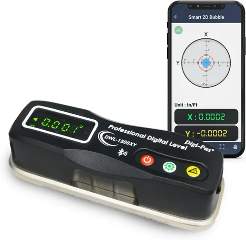 Vista 6 de Nivel de precisión Smart Master de 2 ejes DWL1500XY Bluetooth, 0.0002 pulgadas/ft (0.001 in/m o 4 seg) - Paquete de 3 3-unidades (negro)