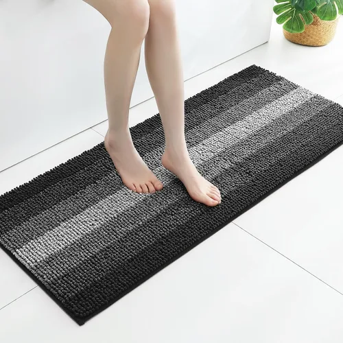 Vista 24 de Gibelle Alfombras de baño negras, alfombra de baño de chenilla de lujo, alfombra pequeña antideslizante para ducha y alfombras de piso para baño
