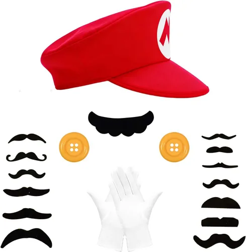 Vista 13 de Jolbndcv Red and Green Hat with Gloves Buttons and Beard Gloves Mushroom Brooch Fake Noses for Cosplay Costume Juego de coronas