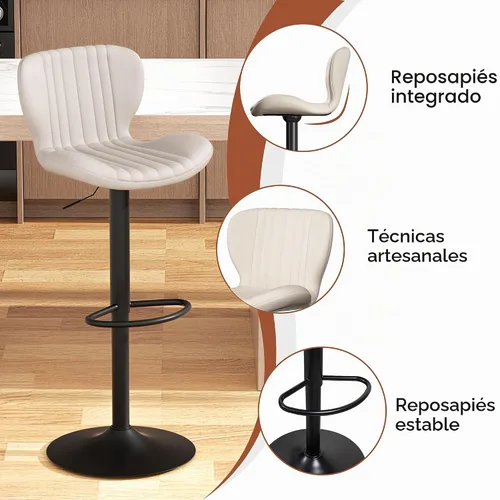 Vista 4 de JAMFLY Juego de 2 taburetes de bar, taburetes de bar ajustables de cuero, taburetes de bar modernos, sillas de isla juego de 2 para cocina