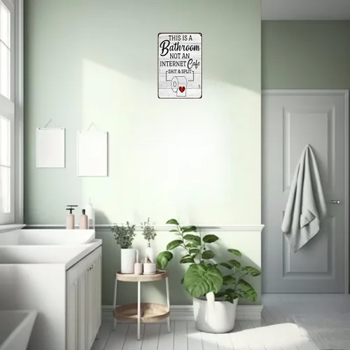 Vista 5 de Crazysign Letrero Gracioso y Sarcástico para Decoración de Baño, Letrero de Inodoro con Texto «This Is A Bathroom Not An Internet Cafe Quotes», Arte