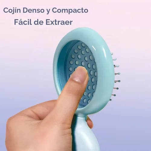 Vista 3 de Juego de cepillo de pelo y espejo de viaje para mujeres, cepillo plegable con espejo compacto para bolso o mochila, lindo regalo azul bebé