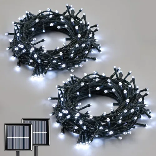 Vista 11 de QITONG Paquete de 2 luces solares de Navidad multicolor, cada cadena de 100 luces LED de 33 pies para exteriores, impermeable, 8 modos de cable