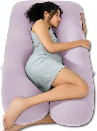 Vista 13 de QUEEN ROSE - Almohadas corporales refrescantes para embarazo, sedosas, en forma de U, tamaño de 55 pulgadas, para dormir, alivio del dolor de Azul