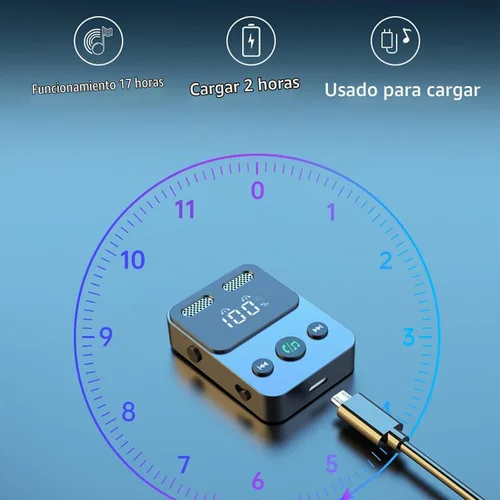 Vista 7 de Receptor transmisor Bluetooth 5.3 2 en 1 0.1 in Audio funciona con TV Airplane Wireless Bluetooth Aux adaptador para coche con micrófono se conecta