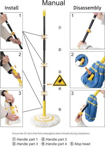 Vista 7 de Trapeadores giratorios autoescurridizos para limpieza de suelos, fregona de microfibra con mango largo de 57 pulgadas, fregona fácil de escurrir