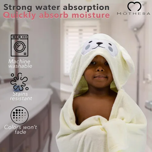 Vista 6 de Mothera Toalla de baño con capucha para niños y niños pequeños, toalla de forro polar coral para niños y niños pequeños, toallas con capucha de Verde