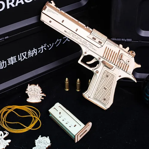 Vista 5 de MU Rompecabezas de madera 3D para adultos, kit de modelo de construcción de madera de águila del desierto, juguete de madera rompecabezas pistola