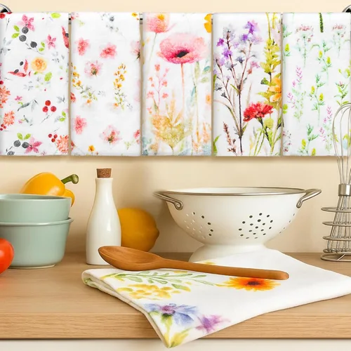 Vista 2 de Paquete de 6 paños de cocina reutilizables, toallas de algodón, flores silvestres