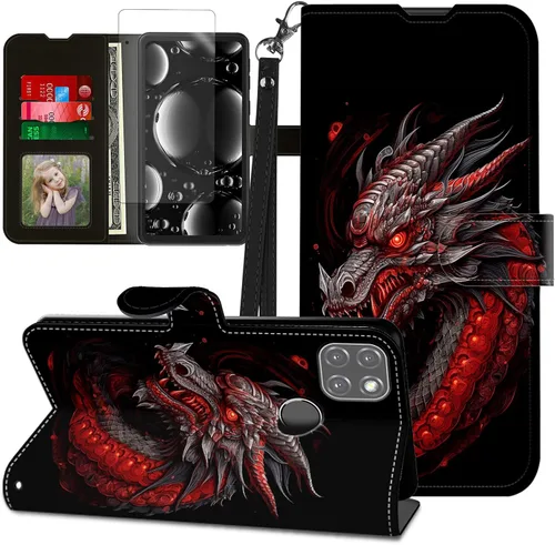 Vista 272 de Funda para Motorola Edge 2022 con protector de pantalla, soporte y tarjetero y correa para la muñeca, funda magnética para Moto Edge 2022 5G UW Lobo