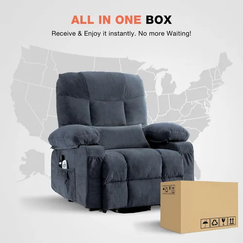 Vista 9 de MAHOMICO Silla reclinable eléctrica para personas mayores con masaje por vibración y calefacción lumbar, sofá reclinable eléctrico con bolsillo