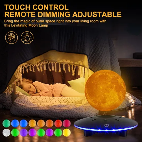 Vista 2 de Lámpara magnética flotante de luna, 16 colores, luz de luna, girando levitante, impresión 3D, luna, luces LED de noche, hogar, oficina, habitación