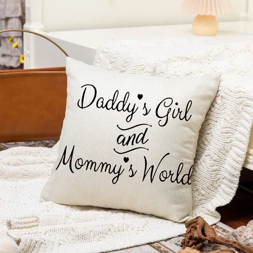 Vista 3 de Ogiselestyle Nursery Decor Mommy's World - Funda de cojín decorativa de lino y algodón con texto en inglés "Mommy's World" para sofá, 18 x 18
