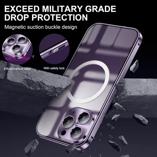 Vista 3 de Funda para iPhone 14 Pro Max, protección de doble cara de 360 grados compatible con Magsafe de absorción magnética, parachoques de metal frontal