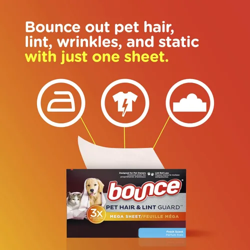 Vista 4 de Bounce Hojas para secadora Mega Secadora de Pelo y Pelusas para Mascotas, Aroma Fresco, 80