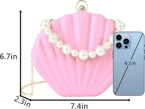 Vista 6 de Bolso de noche de concha de mar para mujer, bolso de hombro con correa de cadena de sirena, bolso de mano