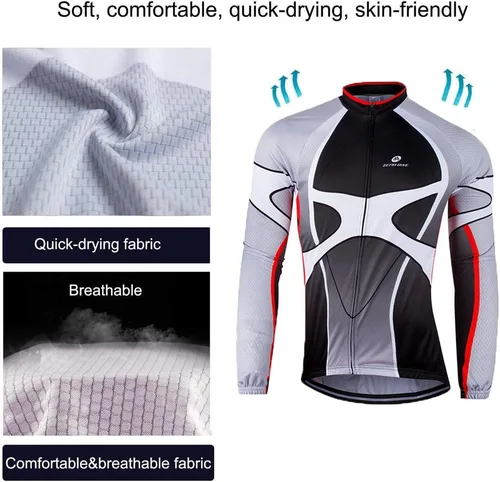 Vista 3 de ZEROBIKE Hombre al aire libre transpirable deportes manga larga ciclismo Jersey y 3D acolchado tirantes medias babero pantalones conjunto
