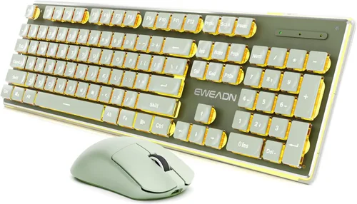 Vista 9 de SEUNKWANG EWEADN V3 Combo de Teclado y Mouse Inalámbrico con Retroiluminación Azul, Panel Metálico, Teclado y Mouse de Computadora Recargable