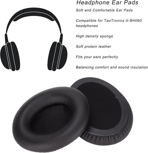 Vista 2 de Juego de almohadillas para los oídos, esponja de cuero de proteína suave, repuesto para auriculares TaoTronics TtBH060