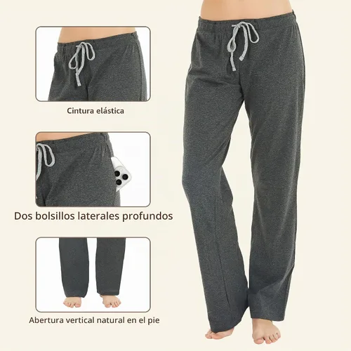 Vista 2 de U2SKIIN Paquete de 2 pantalones de pijama para mujer, suaves, de algodón, cómodos, ligeros, para descansar, para dormir Negro/Gris Oscuro Mel.