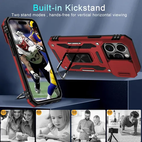 Vista 214 de DEERLAMN Funda para iPhone Xs Max con funda deslizante para cámara + protector de pantalla, soporte giratorio de anillo de grado militar a prueba